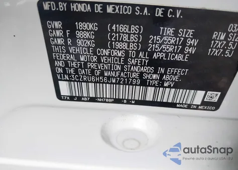 2018 Honda Hr-V Ex из США, поврежденный, VIN 3CZRU6H56JM721799